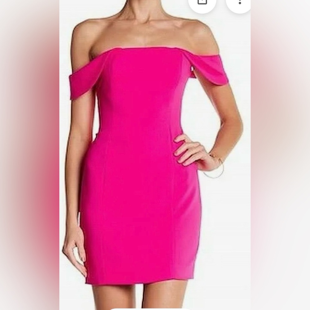 JayGodfrey Mini Dress Cutout Revealing Stretchy off shoulder hot pink size 4 NWT